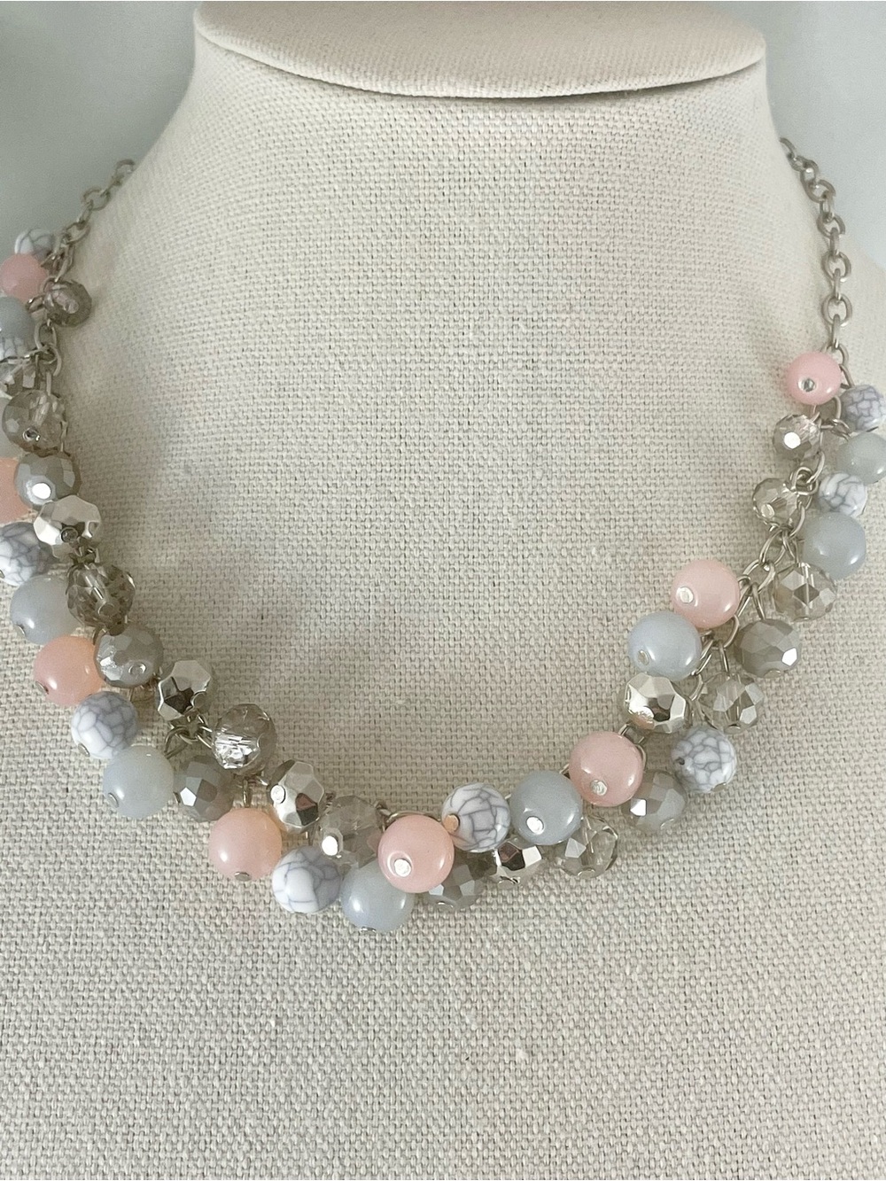 Women's Pastel Pink and Blue Beaded Statement Necklace